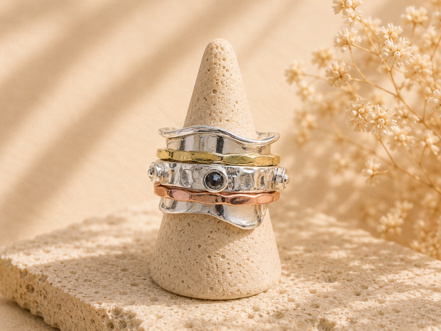 Hematite Tri-Tone Spinner Ring