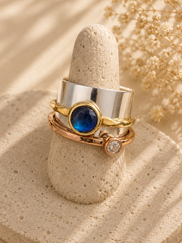 Labradorite Double Tri-Color Spinner Ring