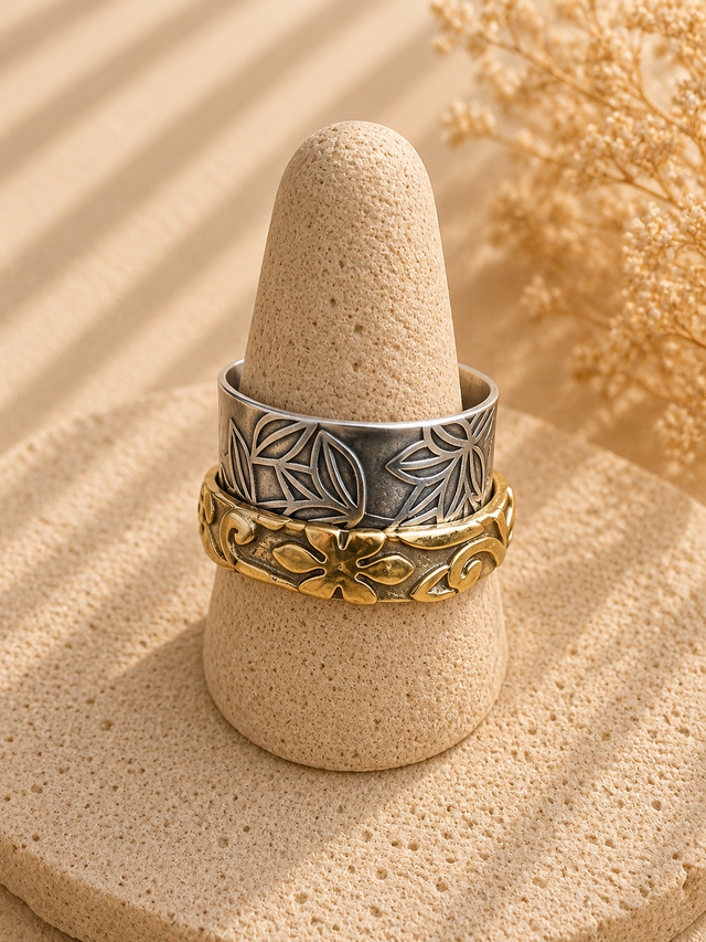 Floral Pattern 2 Tone Spinner Ring