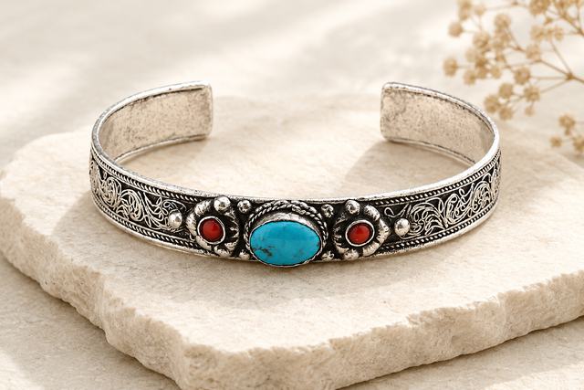 1/4" Turquoise with Coral Cuff