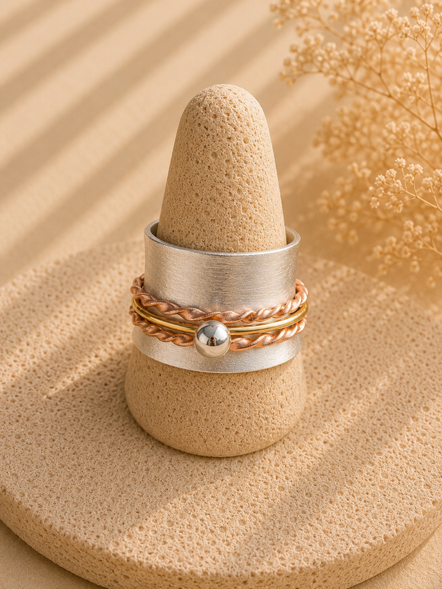 Tri-Tone Hammered Spinner Ring