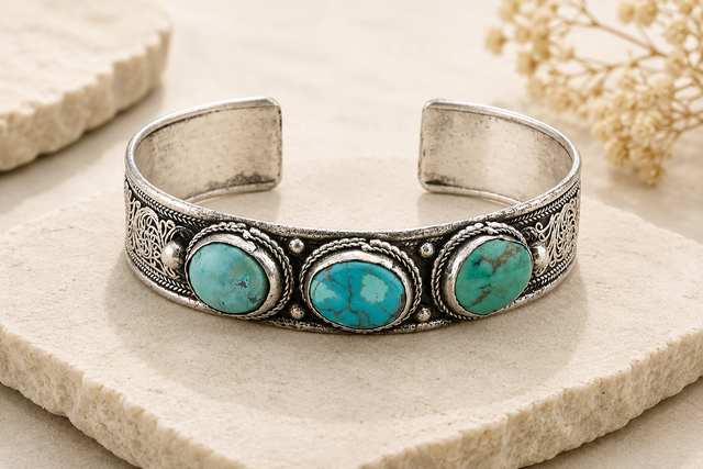 1/2" 3 Turquoise Stones Cuff