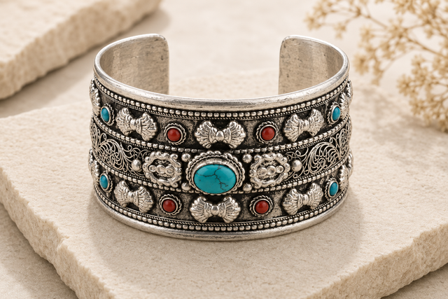 1-1/2" 3 Line Turquoise Center Cuff