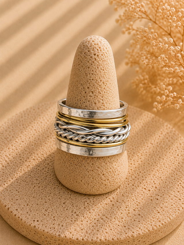 Two Tone Woven Band Spinner Ring