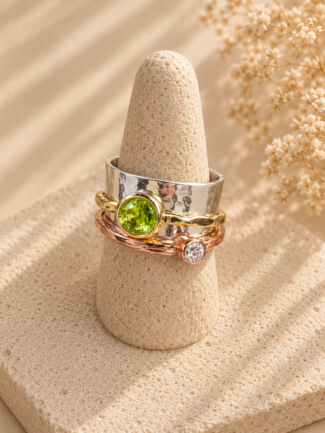 Peridot Crystal Tri-Tone Spinner Ring