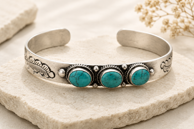 3 Turquoise Stone Cuff Bracelet