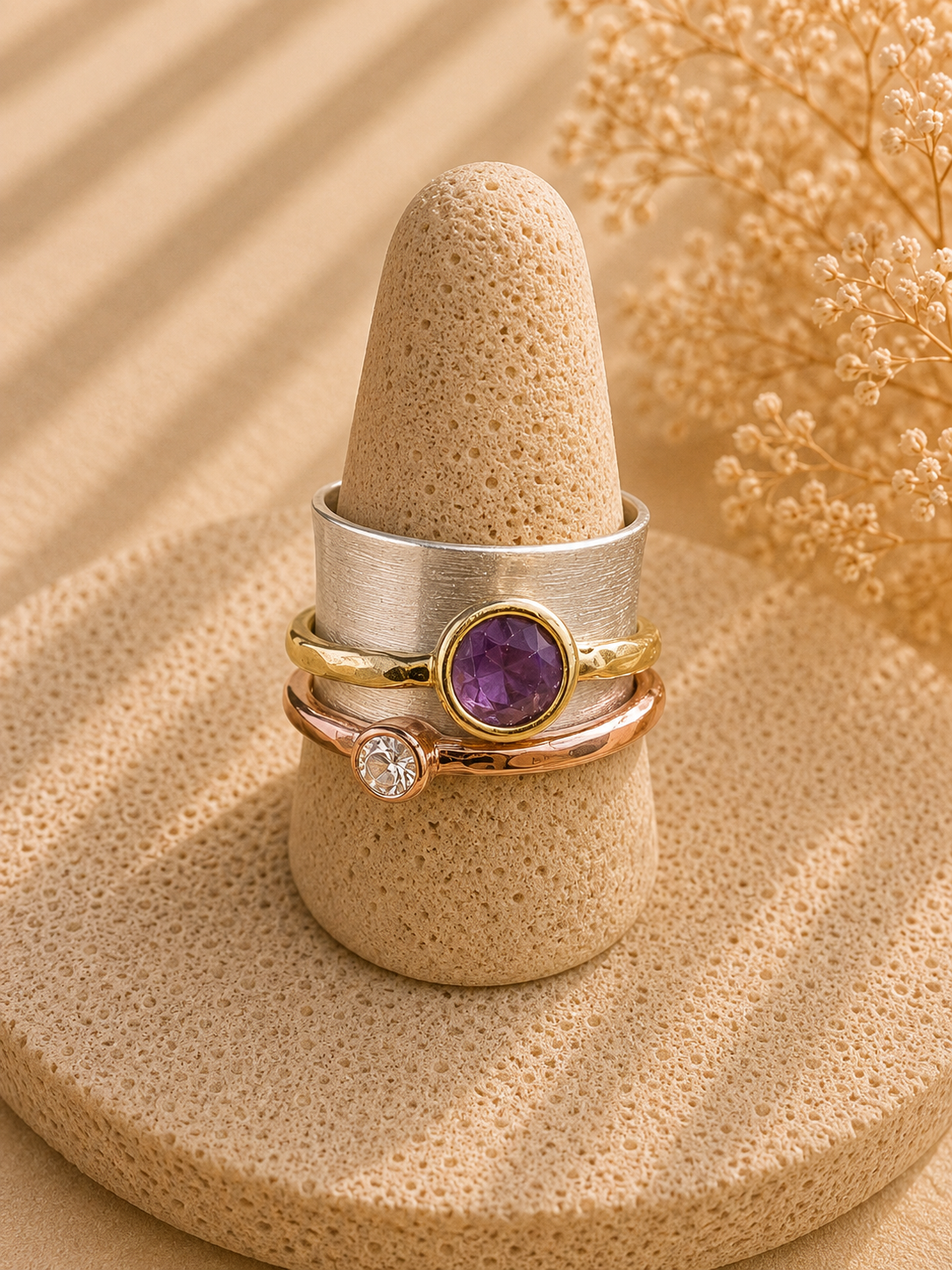Amethyst Tri-Color Spinner Ring