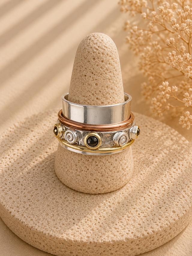 Hematite Tri-Tone Spinner Ring