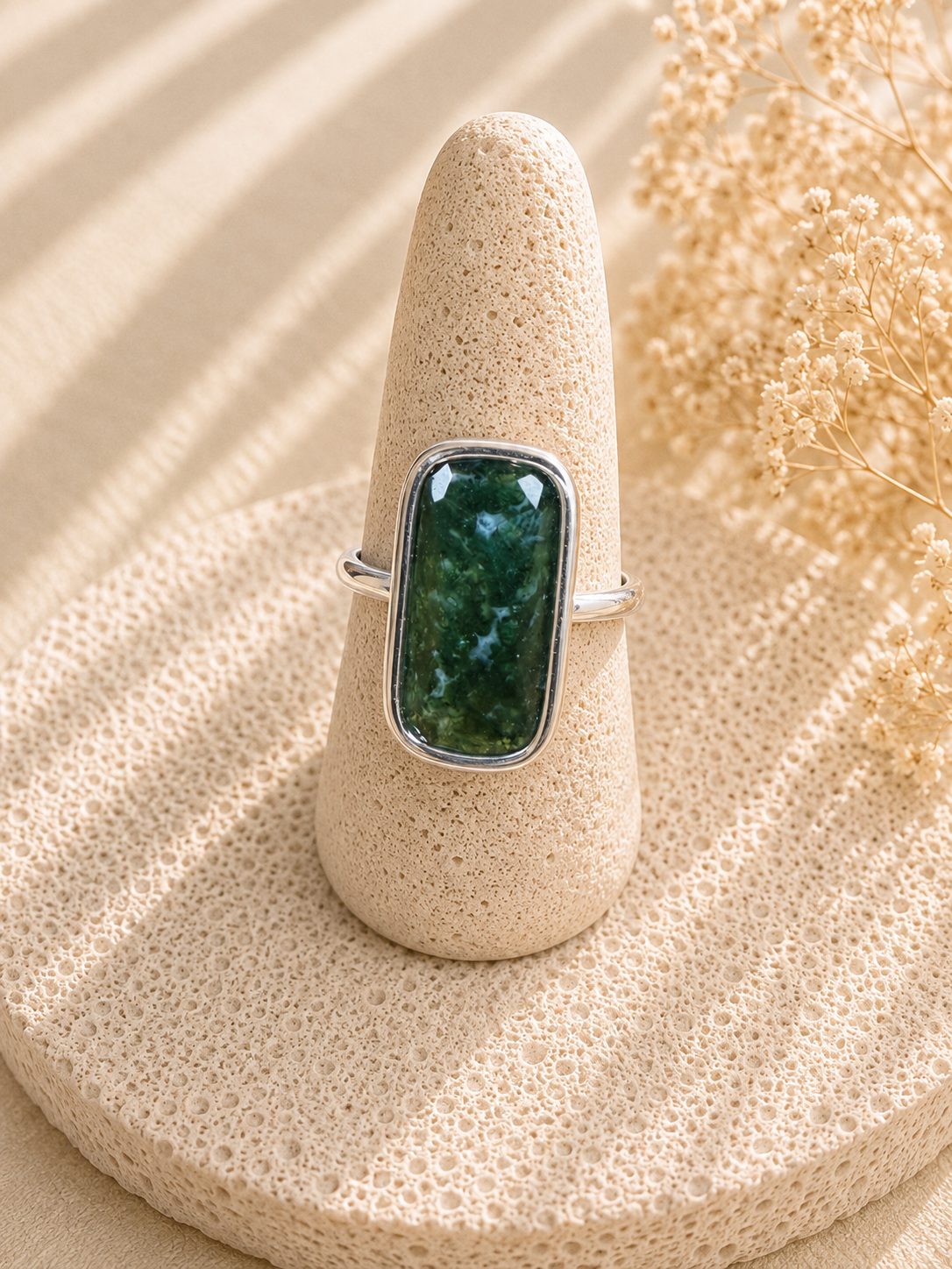 Moss Agate Rectangle Ring