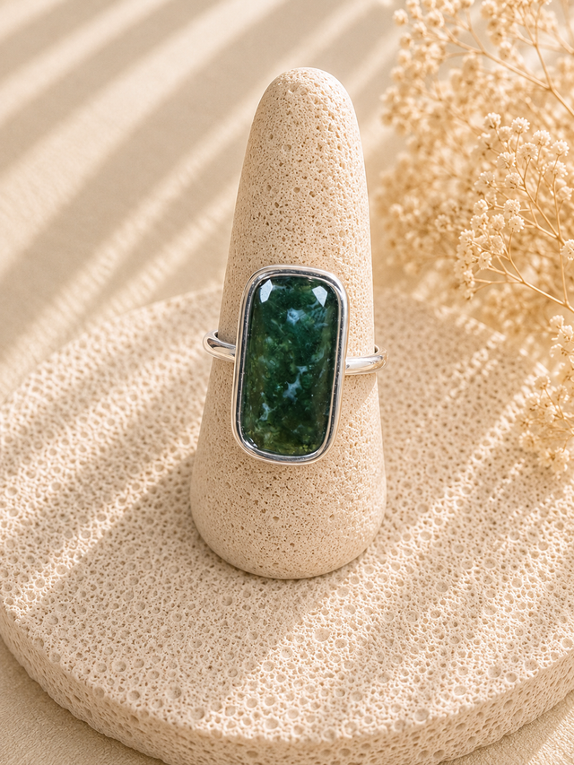 Moss Agate Rectangle Ring