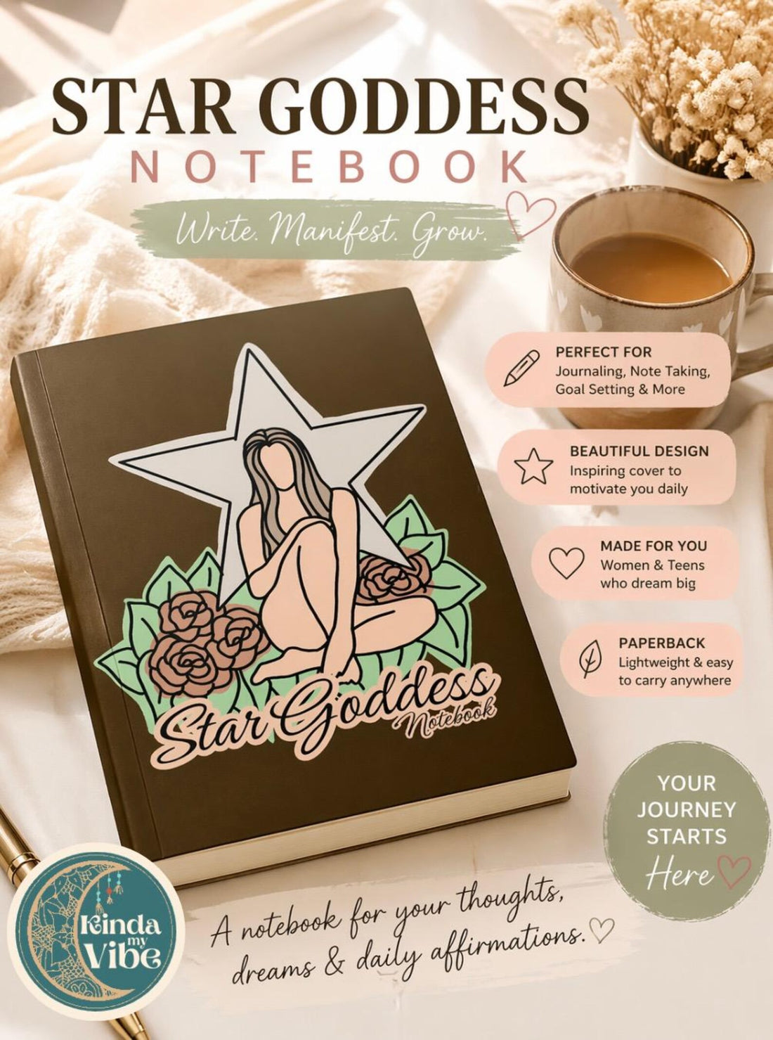 Star Goddess Notebook: Lined Journal for Women, Teens (journaling, Manifestation)