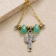 Gold Chain Drop Earrings with Cactus Charm