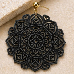 Black Mandala 3D Printed Earrings