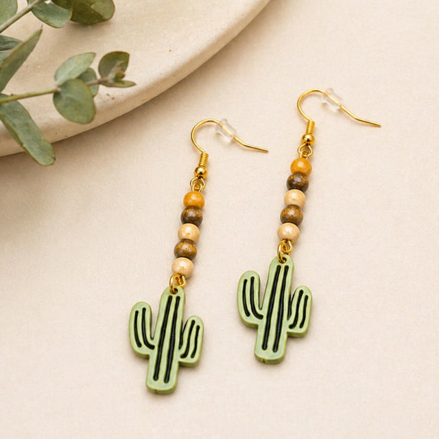 Handmade Beaded Cactus Dangle Earrings