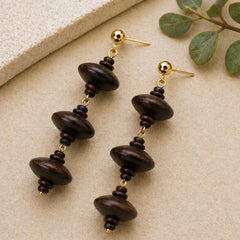 Dark Wood Bead Dangle Earrings