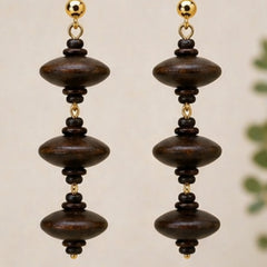 Dark Wood Bead Dangle Earrings