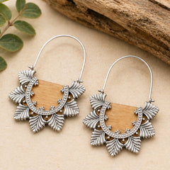 Boho Wood & Gold Hoop Earrings