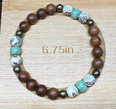 Floral & Wooden Beaded Stretch Bracelet