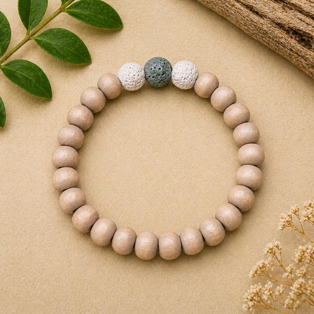 Natural Wood & Lava Stone Essential Oil Bracelet