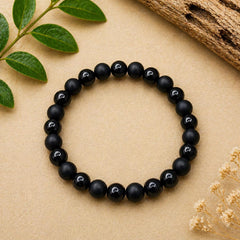 Matte & Glossy Black Beaded Stretch Bracelet
