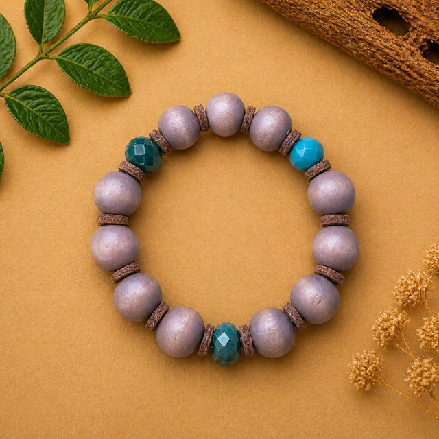 Boho Stretch Bracelet with 3 Accent Beads & Leather Spacers