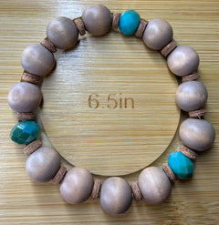 Boho Stretch Bracelet with 3 Accent Beads & Leather Spacers