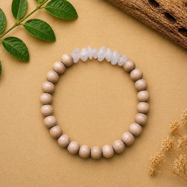 Light Wood & Rose Quartz Chip Bracelet