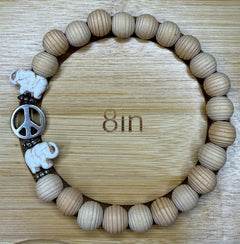 Boho Wood Bead Bracelet with Elephant Charm
