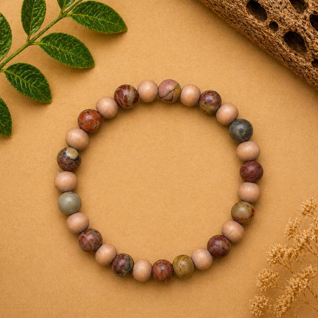 Mookaite Jasper & Wood Bead Bracelet