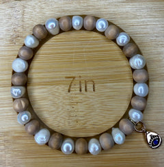 Freshwater Pearl & Wood Bead Bracelet