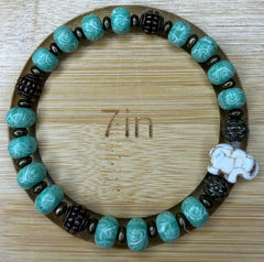 Elephant & Mint Green Boho Beaded Bracelet