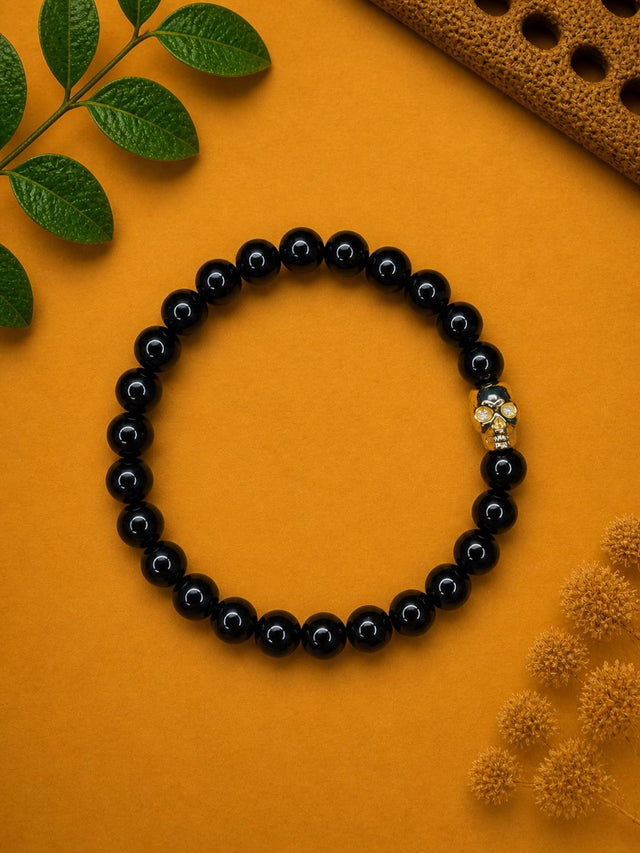 Black Bead Skull Bracelet