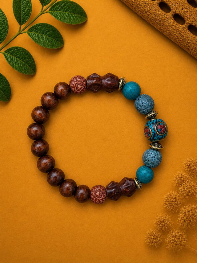 Boho Wood & Lava Stone Bracelet