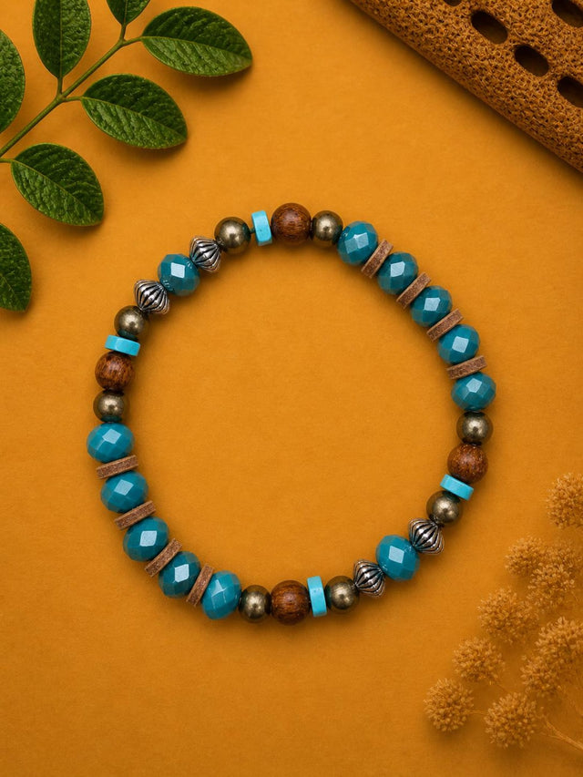 Boho Turquoise & Wood Bead Bracelet