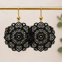 Black Mandala 3D Printed Earrings