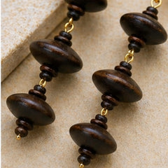 Dark Wood Bead Dangle Earrings