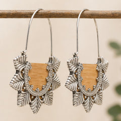 Boho Wood & Gold Hoop Earrings