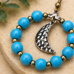 Turquoise Beaded Crescent Moon Hoop Earrings