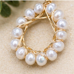 Elegant Gold Woven Pearl Hoop Earrings With Gold Post