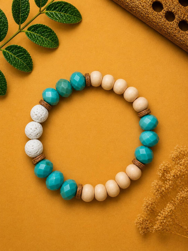 Turquoise & Wood Boho Diffuser Bracelet