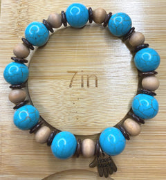 Turquoise Beaded Stretch Bracelet with Wooden Accents