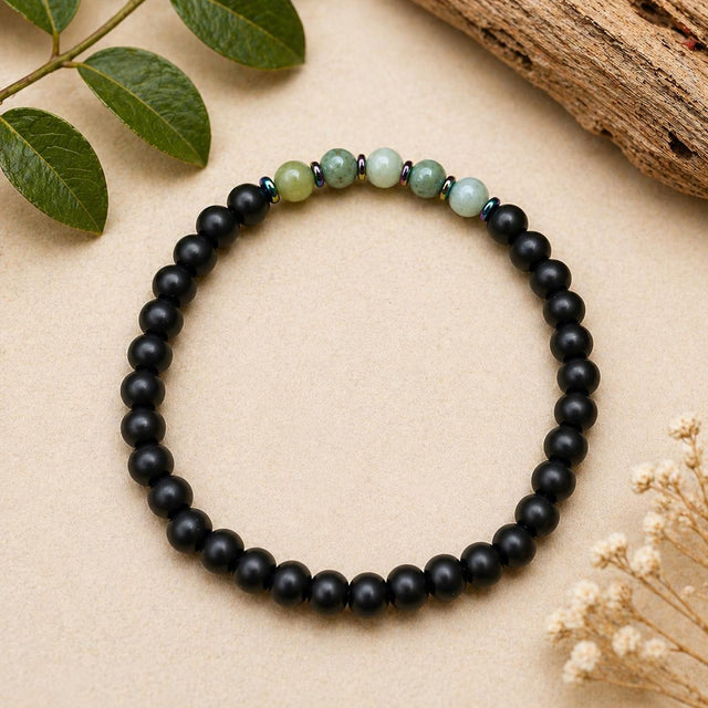China Jade & Black Bead Bracelet