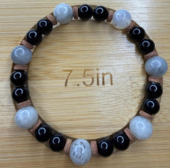 Labradorite & Black Bead Bracelet with Leather Spacers