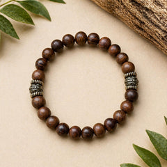 Natural Wooden Bead Bracelet With Antique Spacer Accents