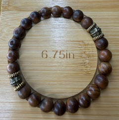 Natural Wooden Bead Bracelet With Antique Spacer Accents