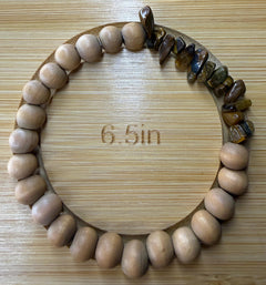 Tiger’s Eye Chip and Light Wood Bracelet