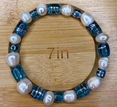 Teal Glass &amp; Freshwater Pearl Bracelet