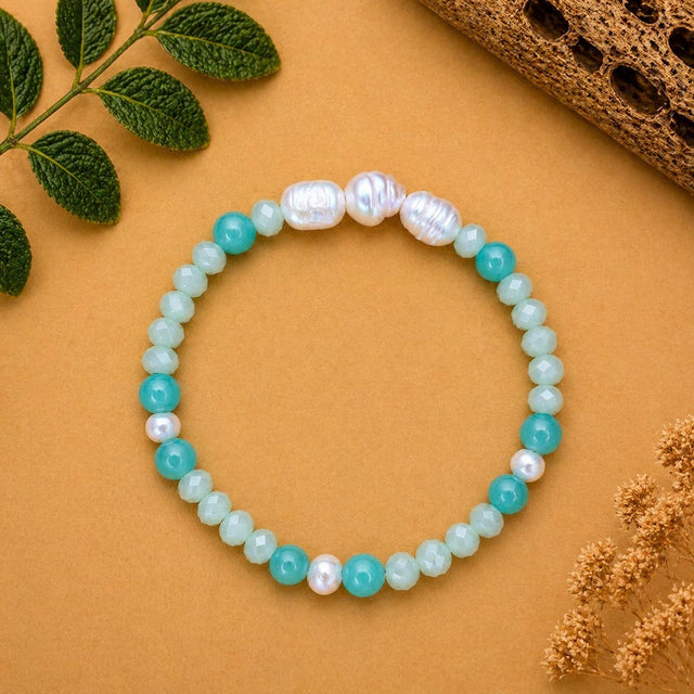 Amazonite &amp; Pearl Beaded Bracelet