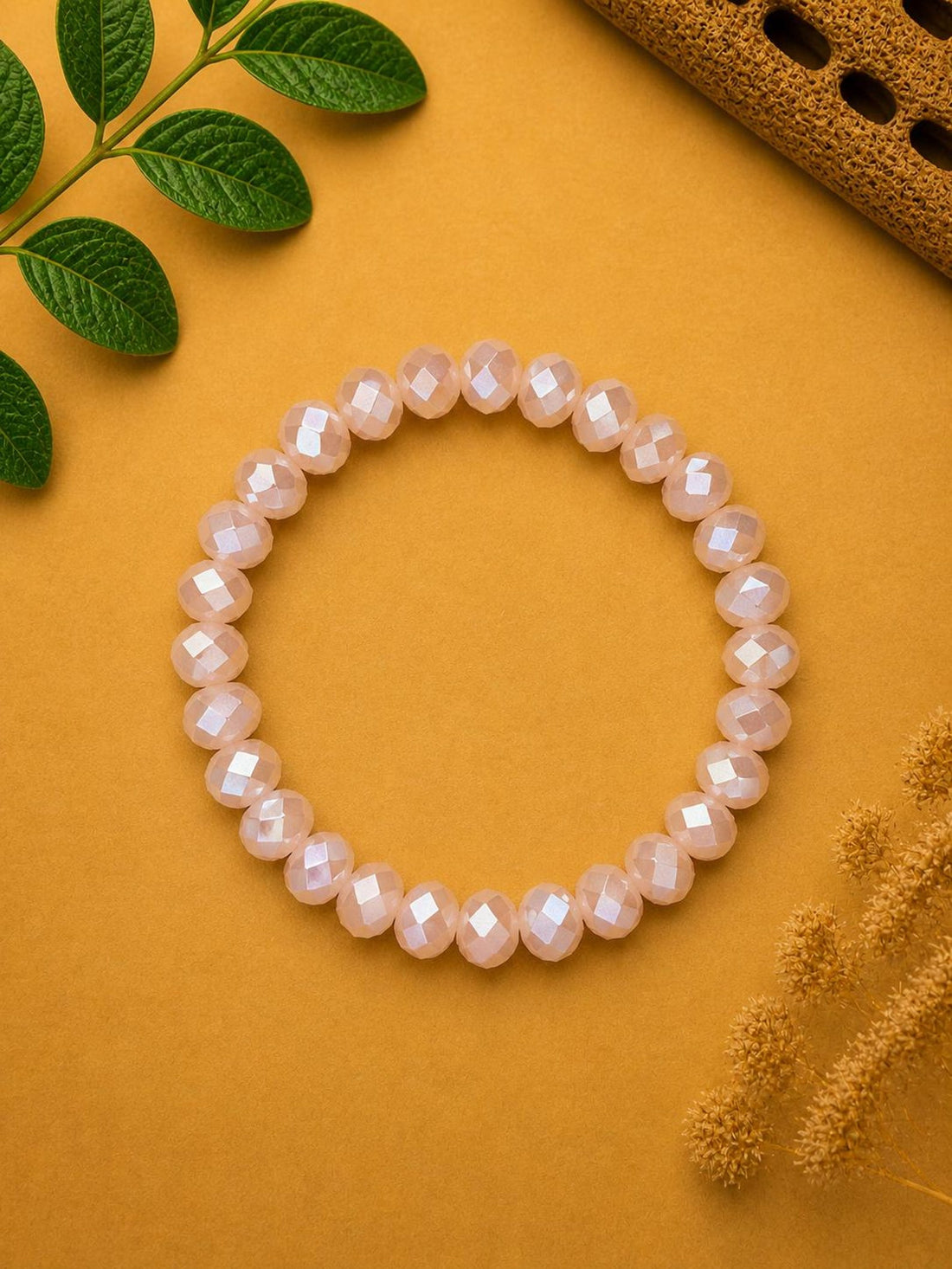 Beige Faceted Glass Bead Bracelet
