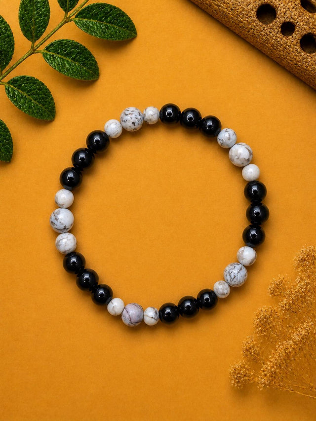 Feldspar & Black Beaded Bracelet